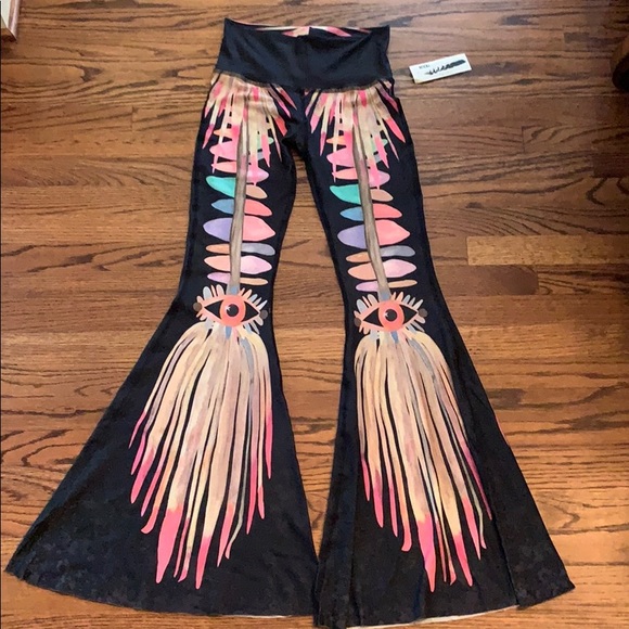 Teeki Jungle Eyes Bell Bottom Yoga hot pants S - Picture 2 of 7